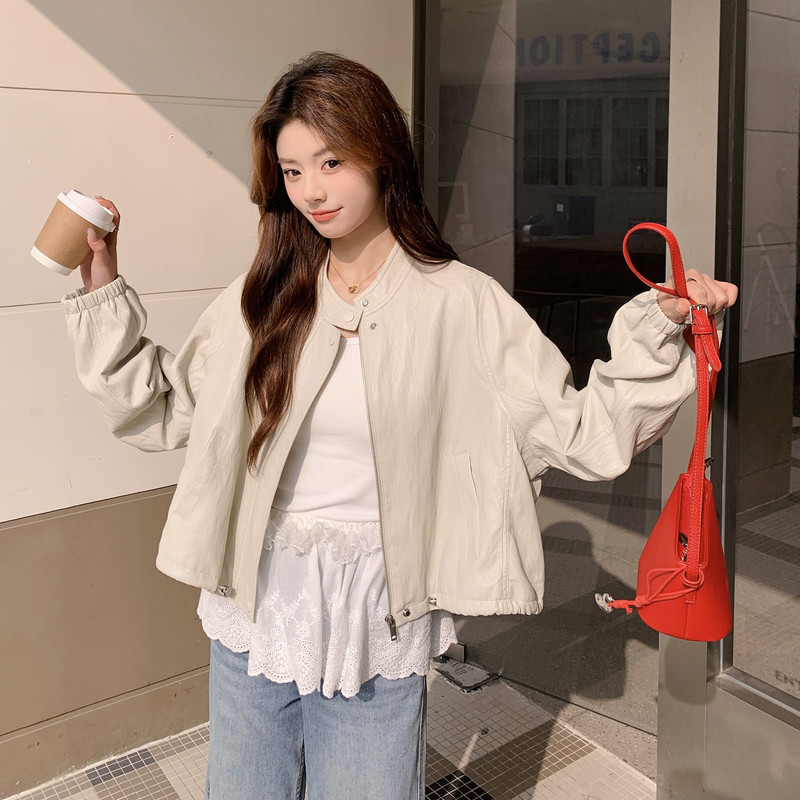 【现货】下摆抽绳百搭蛋白皮皮衣外套9820-P155-K248，女装皮衣，浙宝189