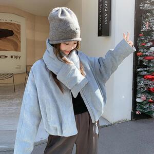 蓝色围脖短款羽绒服女冬季新款小个子韩系减龄加绒90白鸭绒外套图片