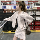 韩系高级感穿搭酷飒拽姐米杏色棒球服外套半身裙独特超好看，女装套装/套裙，浙宝189