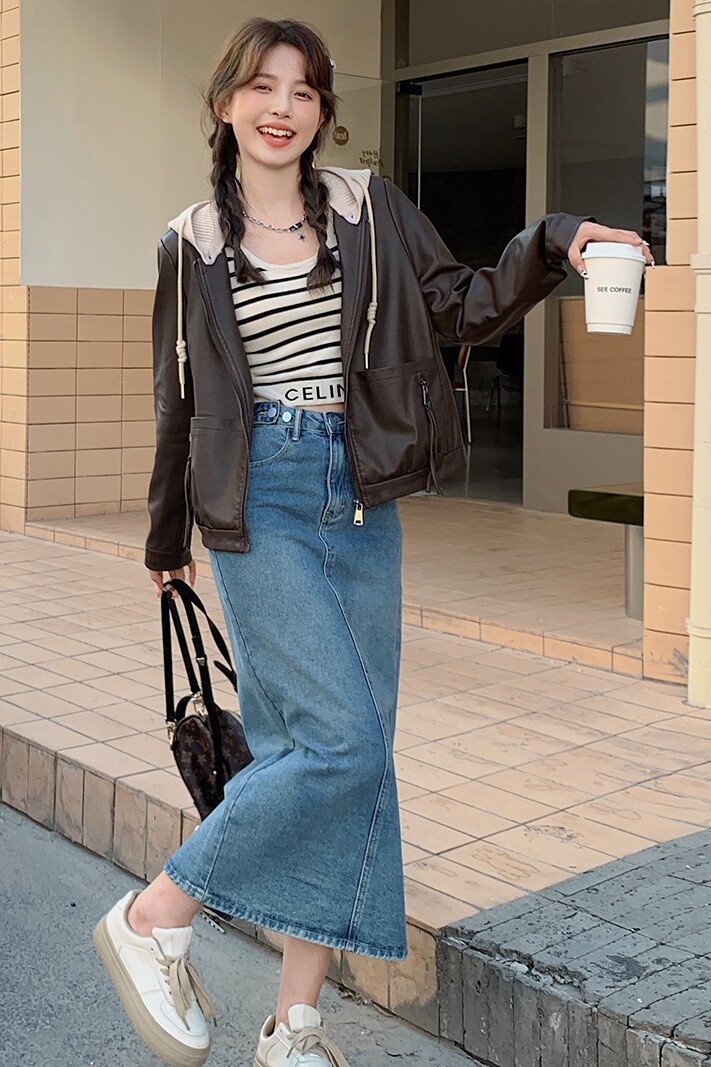 休闲设计感小众假两件皮衣外套女2025年秋季新款小个子短款皮夹克,女装皮衣,浙宝189