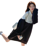 韩版针织拼接卫衣连衣裙女2025春秋季新款学院风宽松减龄休闲长裙，女装连衣裙，浙宝189