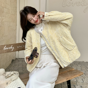 蕾丝珠片丝绒拼接棉服外套8816-P185-K298图片