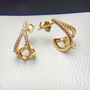 简约纯银耳钉S925银镀白金玫瑰金黄金色 空托 圆5mm圆6mm 女