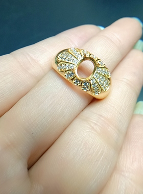 复古风镶钻 S925银戒指 镀18K金 女 活圈 时尚空托 椭圆6*8mm