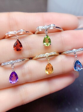 蝴蝶款S925银戒指 水滴5*7mm镀白金玫瑰金黄金色  空托 女戒