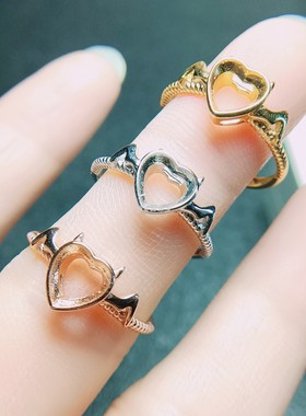 S925银戒指空托心形5*5/6*6mm