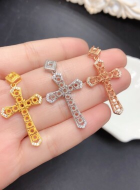 女S925银圆3*3mm群镶十字架