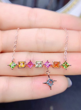 韩版时尚S925纯银链牌空托方形3*3mm 镀白金玫瑰金黄金色代镶宝石