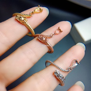 龙年本命年戒指S925银 空托水滴形4*6mm 镀18K白金玫瑰金黄金色