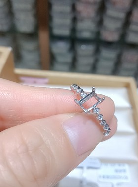 S925银戒指空托长方4*6mm