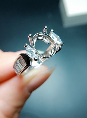 S925银戒指空托椭圆形7*9mm