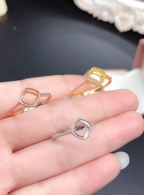 S925银包镶款戒指枕形方6*6*mm