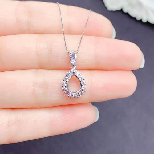 新款S925银吊坠 空托 水滴6*8/7*9mm 银托镀白金玫瑰金黄金色