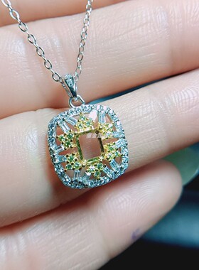 女925银双色空托4*5长方吊坠