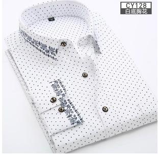 衬衫 伴郎韩版 修身 夏季 短袖 商务休闲条纹长袖 印花免烫大码 男士