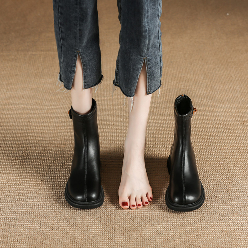 LEATHER CHELSEA BOOTS WOMENS PLATFORM 2024 NEW FALL|WINTER BRITISH STYLE MARTIN BOOTS VERSATILE SMALL ANKLE BOOTS BLOCK HEEL BOOTS