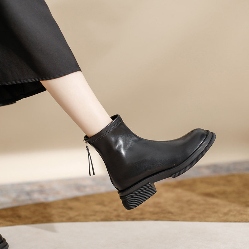 SMALL HEIGHTENED BOOTIES WOMENS CHELSEA BOOTS SPRING AND AUTUMN SINGLE BOOTS 2024 NEW LEATHER SKINNY BOOTS MARTIN BOOTS WINTER