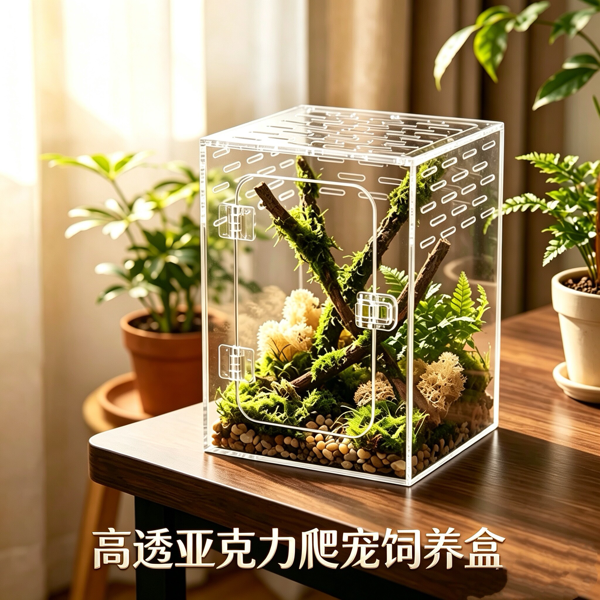 亚克力树栖爬宠饲养盒 睫角守宫螳螂树蛙蜘蛛造景高透饲养箱