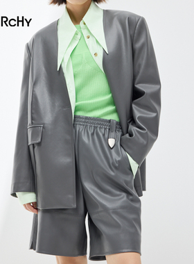 LARCHY来尔佳昵2025春装Pu皮中裤