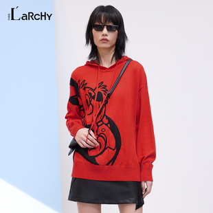 LARCHY来尔佳昵2024春装 连帽提花毛织上衣