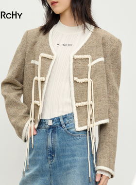 LARCHY来尔佳昵2024秋装无领中国结外套