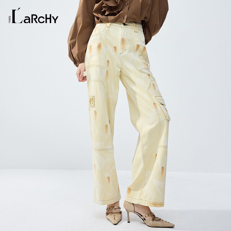 LARCHY26春装直筒扎染工装牛仔裤