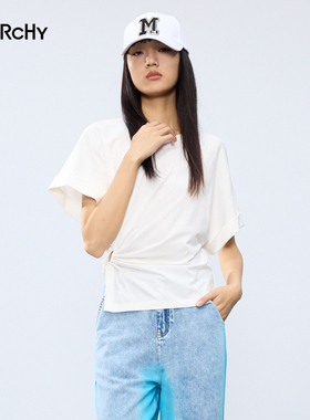 LARCHY来尔佳昵2024夏装圆领净色T恤