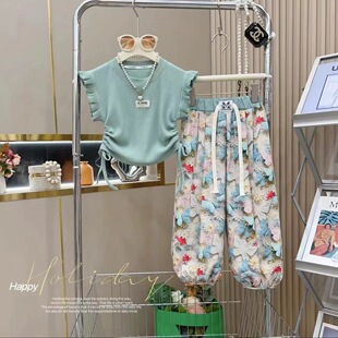 女童套装夏季2024新款韩范中大童防蚊裤时髦网红宽松洋气女孩运动