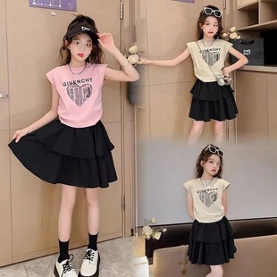 女童韩范套装2025新款儿童时髦短袖洋气女大童夏季短裙两件套夏装