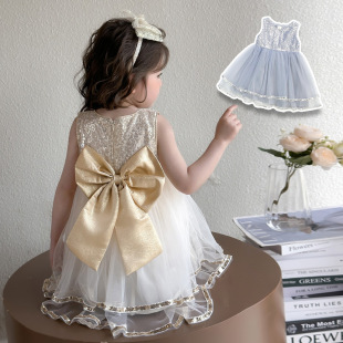 女童连衣裙春夏季2026款洋气无袖公主裙时髦女宝宝蕾丝网纱裙潮