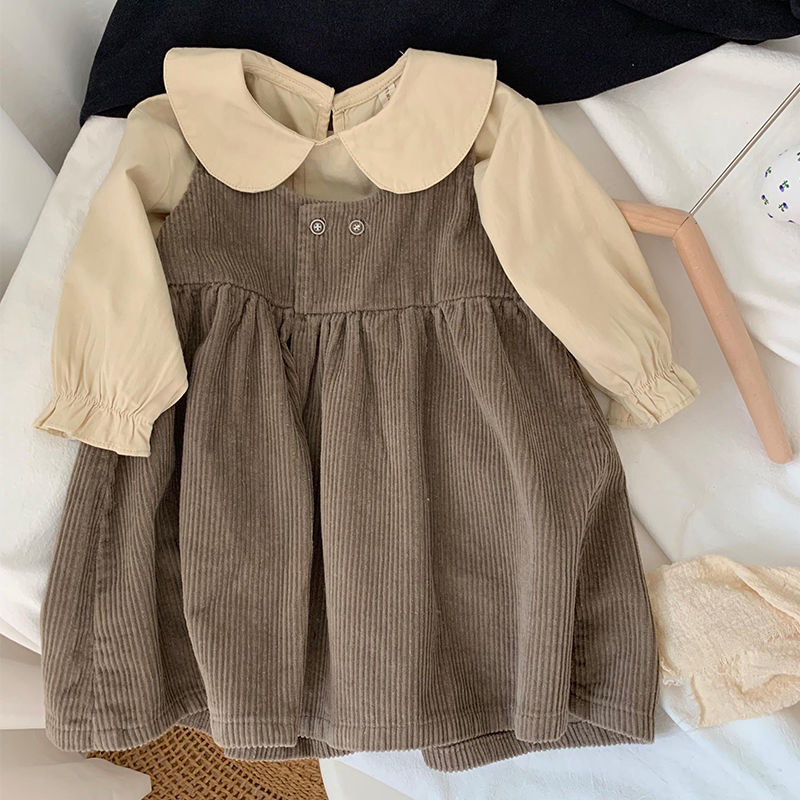 女童连衣裙秋韩版秋装儿童洋气灯芯绒女孩背心裙宽松娃娃裙套装