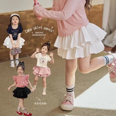 儿童百褶蛋糕裙2025春夏新款女童白色半身短裙宝宝蓬蓬裙公主裙裤