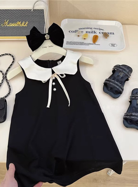 女童连衣裙夏季2024新款小黑裙韩版无袖娃娃领背心裙公主裙95087