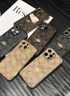 高级感C寇老花适用苹果16手机壳iPhone15promax保护壳14全包欧美奢华皮质13promax防摔12侧贴皮14plus插卡ins