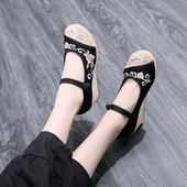 女鞋 坡跟老北京布鞋 民族风提花棉鞋 2019春夏秋新款 汉服绣花鞋 女