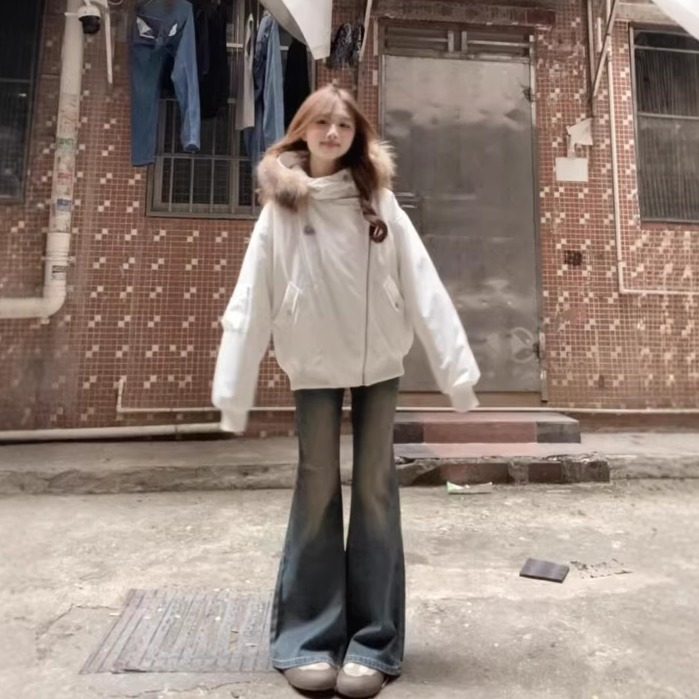 巨好看冬季韩系大毛领连帽派克棉服女设计感加厚保暖工装棉袄外套