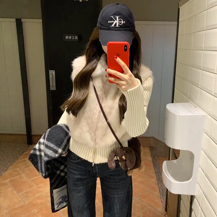 冬季新款2026高级感皮草毛毛针织袖可拆卸棉服女马甲夹棉棉袄外套