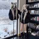 猫耳朵毛领座山雕棉服外套女2025冬季新款厚美式短款棉衣连帽棉袄