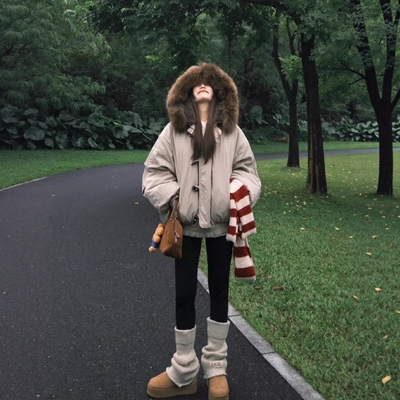 张九亿牛角扣大毛领羽绒棉服女冬季新款连帽派克棉衣棉袄加厚外套