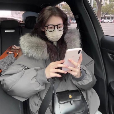 张九亿冬季新款美式大毛领羽绒棉服女工装派克服棉衣棉袄加厚外套