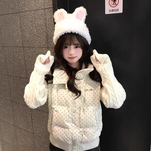 韩系甜美波点针织拼接长袖冬季棉服女宽松短款保暖加厚面包服外套