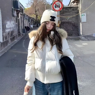 白色美式小海鸥收腰羽绒棉服女2025冬季新款显瘦加厚小个子面包服