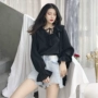 Đầu xuân retro chic gió ren ren khí chất ruffle cổ chữ V sừng dài tay áo voan nữ - Áo sơ mi chiffon ren kiểu áo sơ mi đẹp