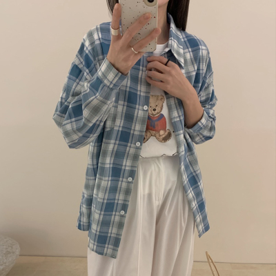 宽松韩系单排扣长袖棉衬衫纽扣
