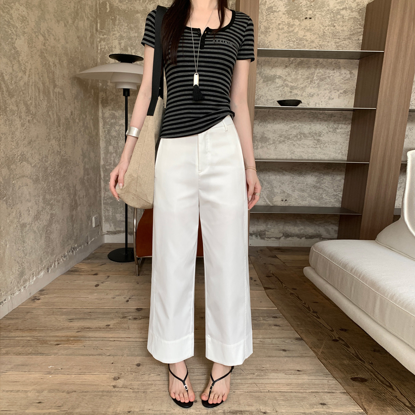 高腰休闲艾美妮九分裤口袋休闲