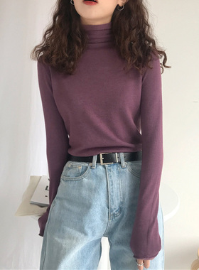 温柔香芋紫毛衣女复古chic初秋软糯兔绒修身内搭打底淡紫色针织衫