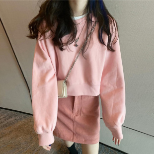 少女樱花粉卫衣chic洋气减龄淡粉色上衣设计感小众bm风烟粉色卫衣