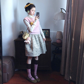 燕麦灰小花朵花苞短裙法式 高腰a字中裙设计感蓬蓬裙小个子半身裙