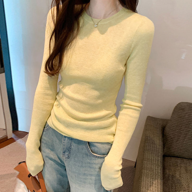 小鸡黄毛衣温柔风ins多巴胺少女奶黄色针织衫圆领长袖内搭打底衫
