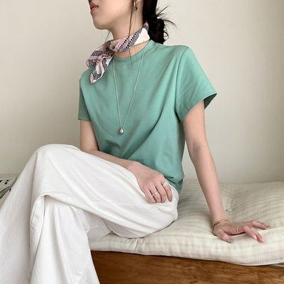 短袖韩版糖果色棉女糖果色